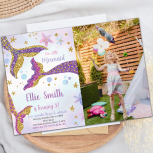 Mermaid Tails Glitter Birthday Invitation