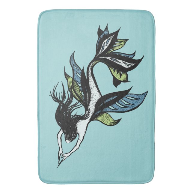 Mermaid Tattoo Style - Fantasy Ink Drawing Bath Mat (Front Vertical)