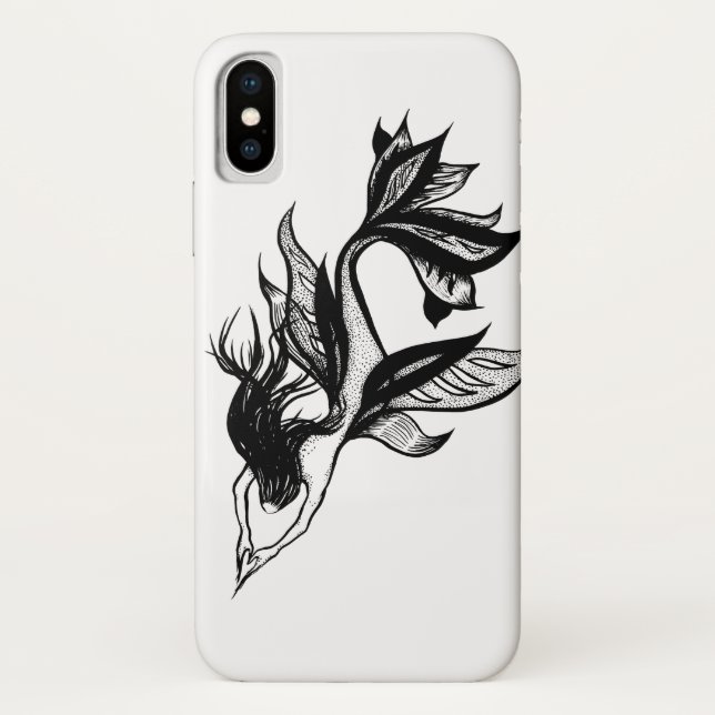 Mermaid Tattoo Style Stipple Shaded Ink Drawing Case-Mate iPhone Case (Back)