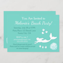 Mermaid Teal Beach Party Custom Invitation