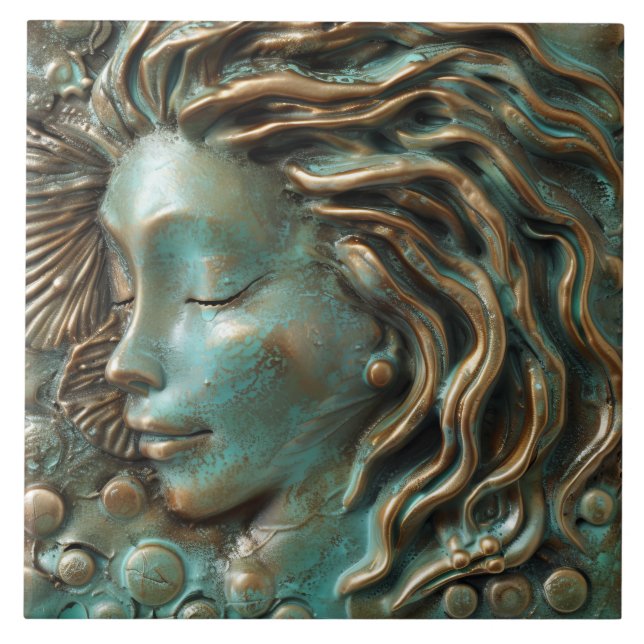 Mermaid Teal Bronze 3D Effect Ceramic Tile (Front)