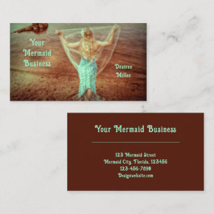 Mermaid Teal Brown Beach Theme Business Card