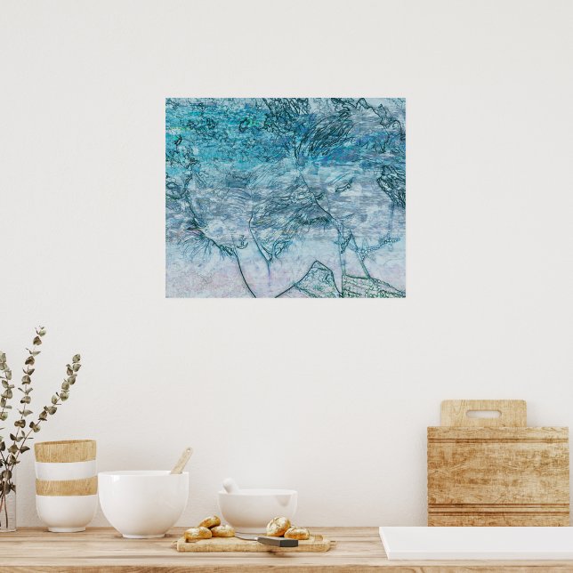 Mermaid Teal Green Nautical Ocean Waves Decoupage Poster (Kitchen)