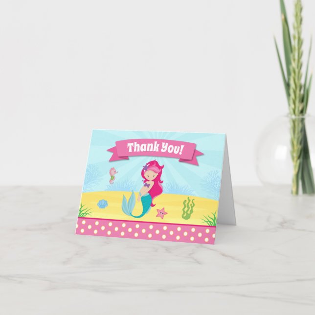 Mermaid Thank You Card Folded Note Card (Front)