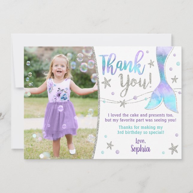 Mermaid Thank You Card - Under the Sea Thank You (Front)