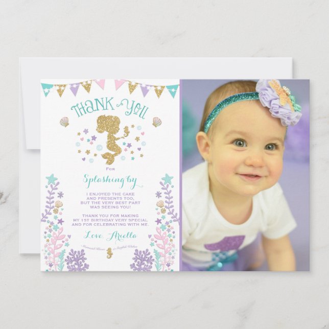 Mermaid Thank You Card Under The Sea Thank You (Front)