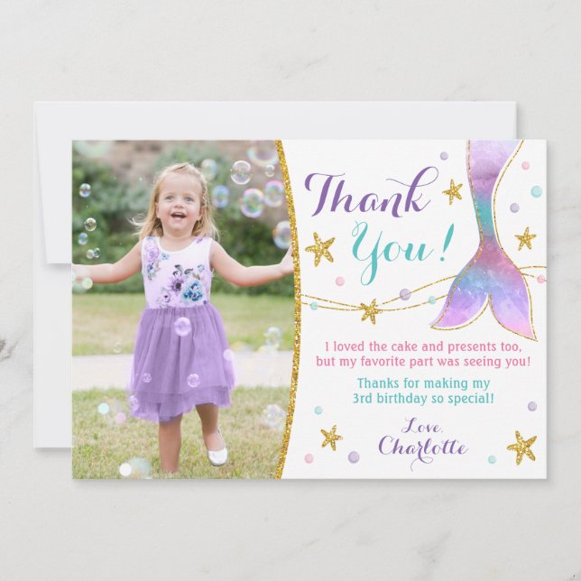 Mermaid Thank You Card - Under the Sea Thank You (Front)