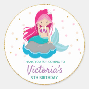 Mermaid Thank You Sticker Labels Birthday Favors