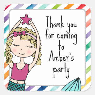 Mermaid thank you stickers favour bag