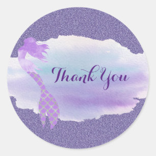 Mermaid Thank You Tags, Watercolor Splash Classic Round Sticker