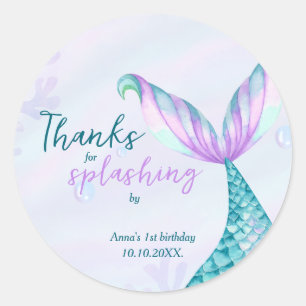 Mermaid Thanks for Splashing by Birthday Classic Round Sticker