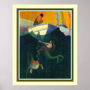 Mermaid & the Sailboat 1920 Print  16x20