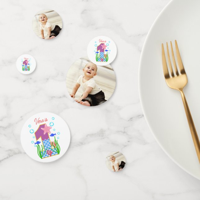 Mermaid Theme 3-Photo First Birthday Decoration Confetti (Group)
