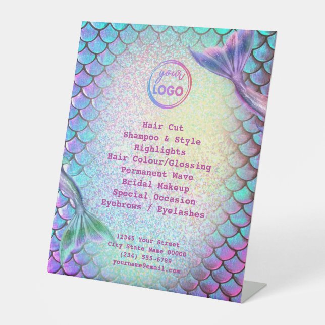 mermaid theme beauty salon pedestal sign (Front)