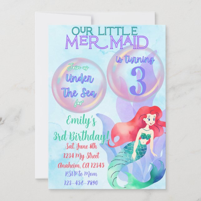 Mermaid Theme Birthday Invitation (Front)