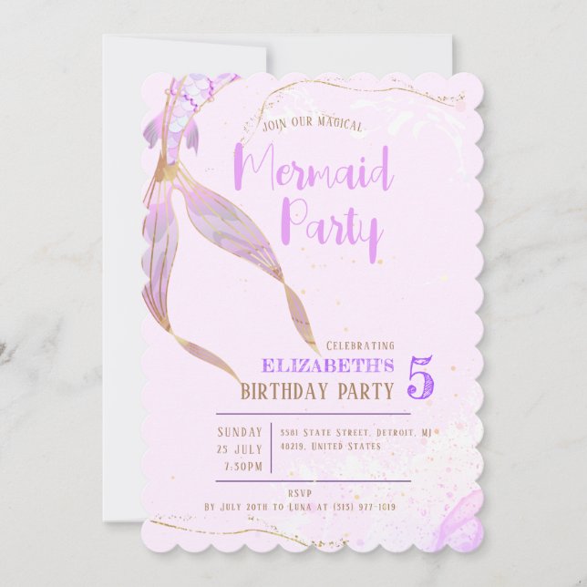 Mermaid Theme Colourful Kids Birthday Party Invitation (Front)
