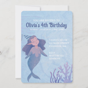 Mermaid Theme Kids Birthday Party  Invitation