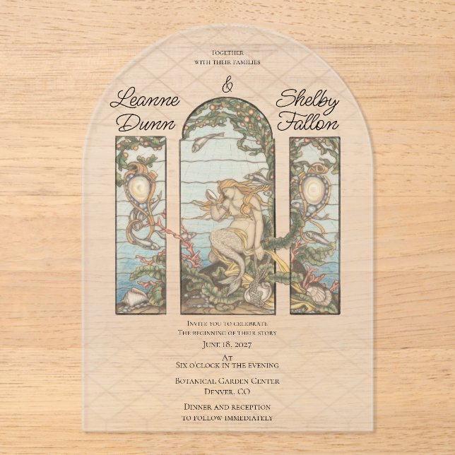 Mermaid Theme Vintage Stained Glass Effect Acrylic Invitations (Front)