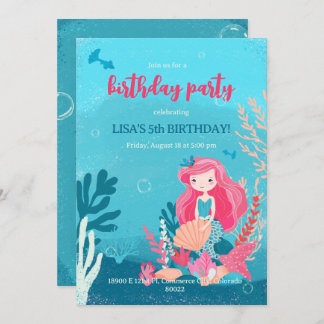 mermaid-themed birthday party invitation. invitation