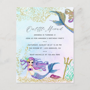 Mermaid themed Birthday Party Postcard