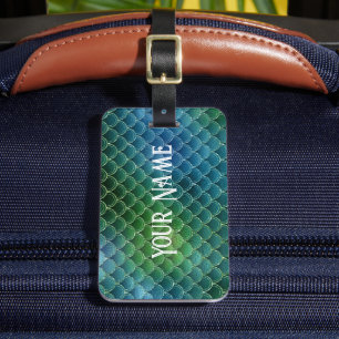 Mermaid Themed Greens and Gold Luggage Tag