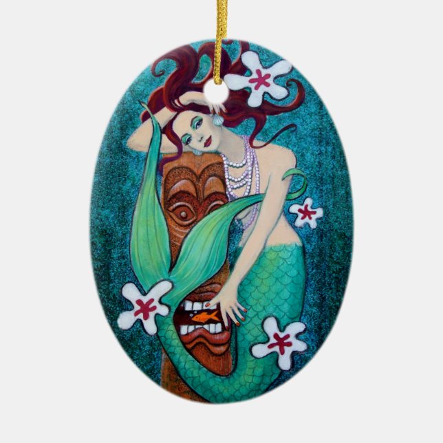 Mermaid Tiki Fantasy Art Christmas Ornament (Front)