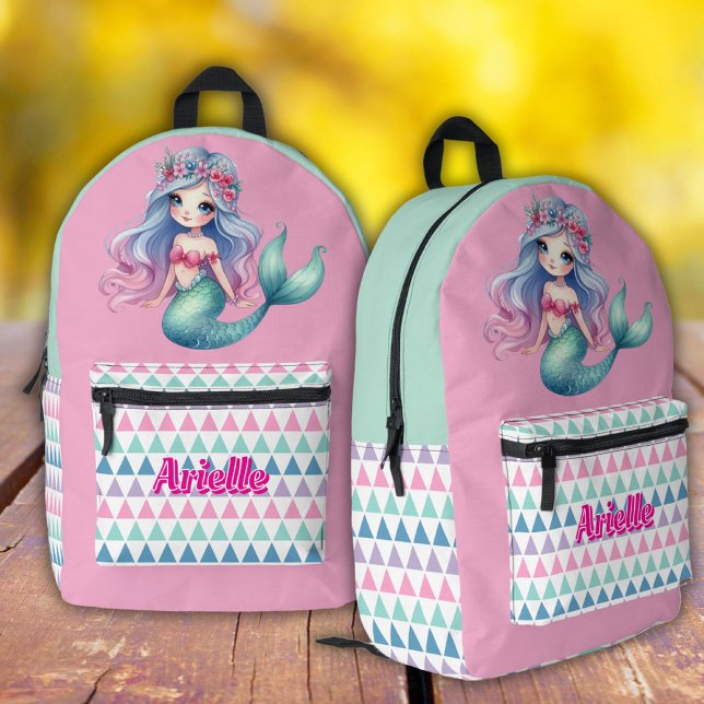 Mermaid triangle pattern name  printed backpack (Creator Uploaded)