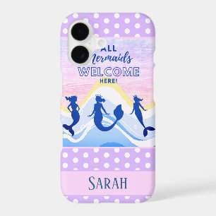 Mermaid Trio All Mermaids Welcome Polka Dot