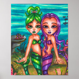Mermaid Twin Sisters Fantasy fairytale original Poster