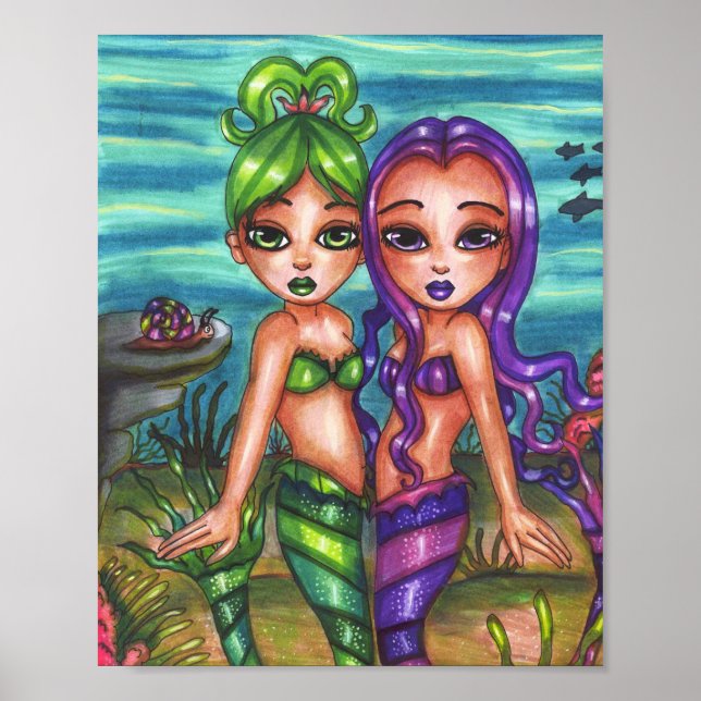 Mermaid Twin Sisters Fantasy fairytale original Poster (Front)