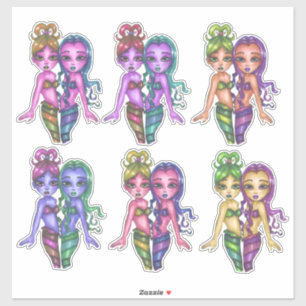 mermaid twin sisters original art drawing fantasy