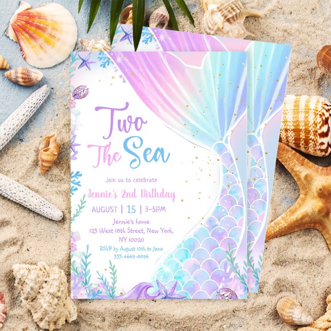Mermaid Two The Sea 2nd Birthday Party Invitation (Creator Uploaded)