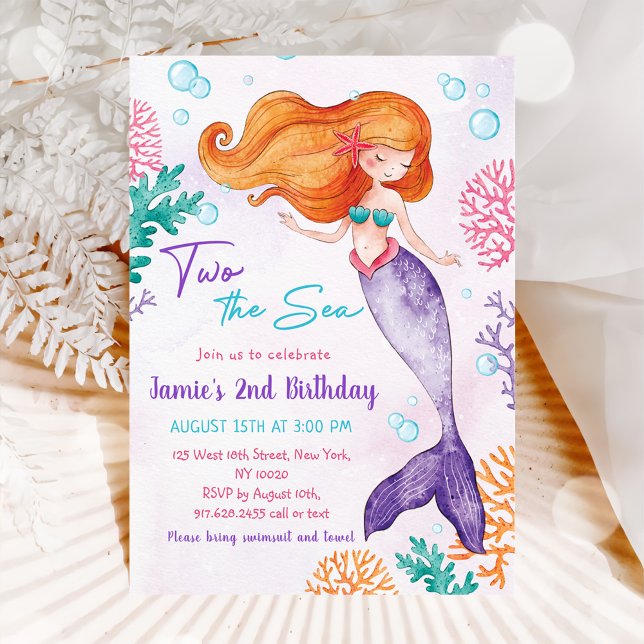 Mermaid Two The Sea 2nd Birthday Party Invitation (Creator Uploaded)
