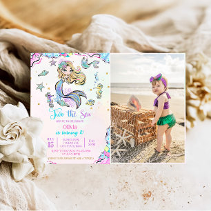 Mermaid Two The Sea 2nd Birthday Party Photo Invitation