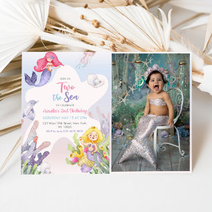 Mermaid Two The Sea 2nd Birthday Party Photo Invitation