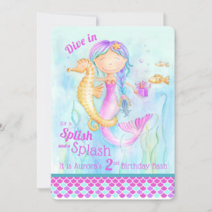 Mermaid two year old birthday invitations