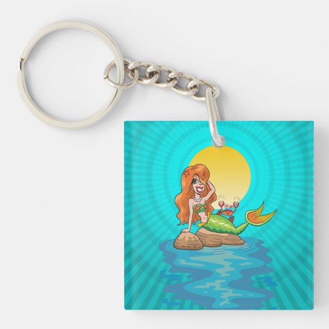 Mermaid under a Full Moon Key Ring (Front)