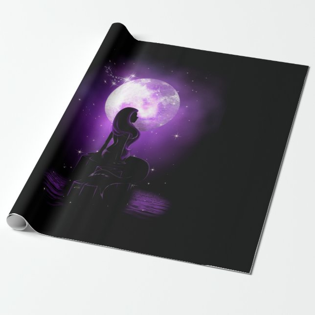 Mermaid Under The Moon Wrapping Paper (Unrolled)