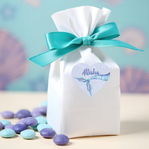 Mermaid Under The Ocean Blue & Purple Personalised Heart Sticker