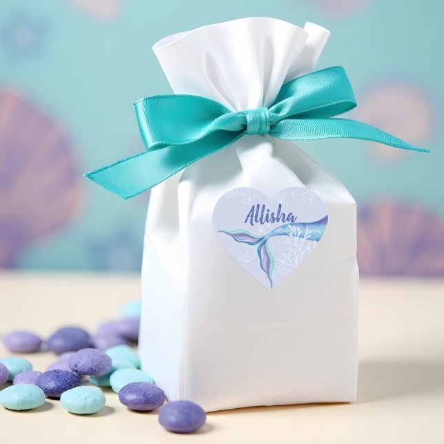 Mermaid Under The Ocean Blue & Purple Personalised Heart Sticker (Creator Uploaded)