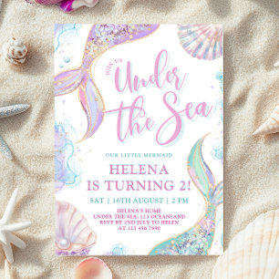Mermaid Under the Sea 2nd Birthday Girl Invitation