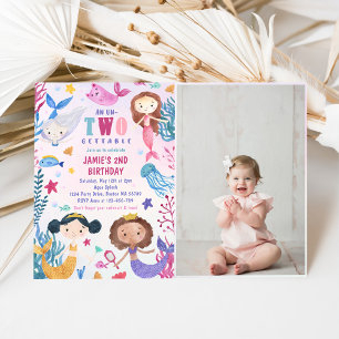 Mermaid Under The Sea 2nd Birthday Party Photo Invitation