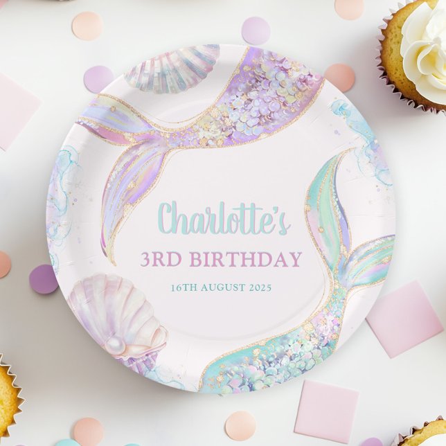 Mermaid Under the Sea 3rd Birthday Paper Plate (Creator Uploaded)