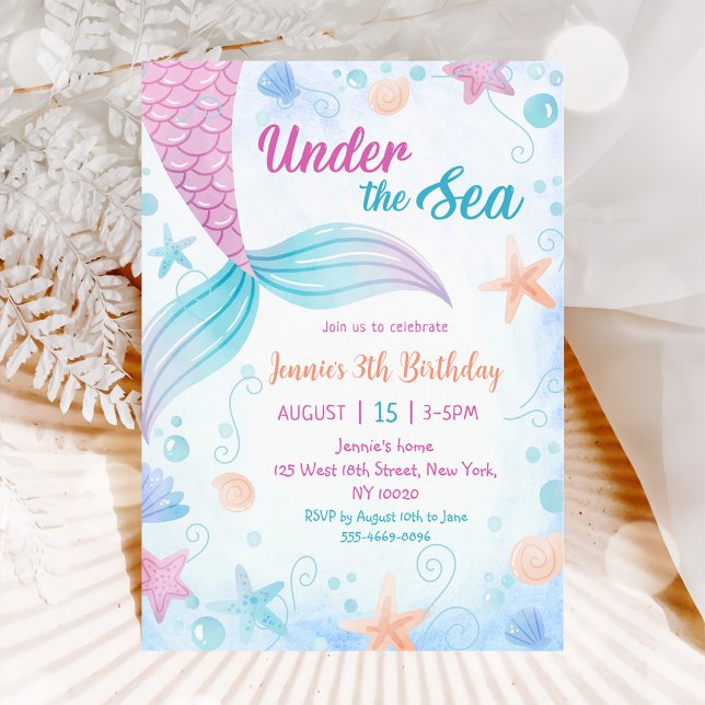 Mermaid Under The Sea 3th Birthday Party Invitation (Creator Uploaded)