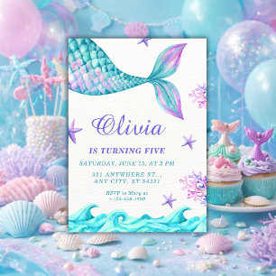 Mermaid Under the Sea 5th Birthday Invitation