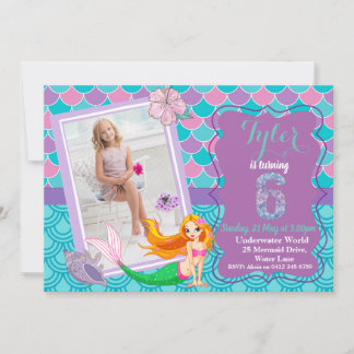 Mermaid Under the Sea 6th Birthday invitation