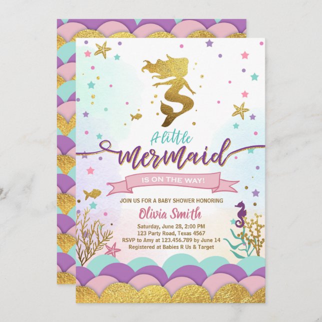 Mermaid Under The Sea Baby Shower Invitation Girl (Front/Back)