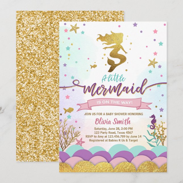 Mermaid Under The Sea Baby Shower Invitation Girl (Front/Back)
