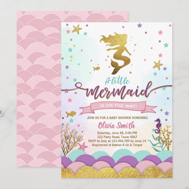 Mermaid Under The Sea Baby Shower Invitation Girl (Front/Back)