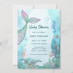 Mermaid Under The Sea Baby Shower Invitations